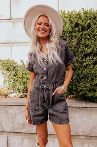 Manhattan Marvels Denim Romper in Vintage Black sold by Impressions