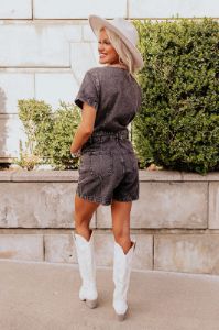 Manhattan Marvels Denim Romper in Vintage Black sold by Impressions