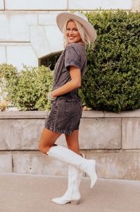 Manhattan Marvels Denim Romper in Vintage Black sold by Impressions