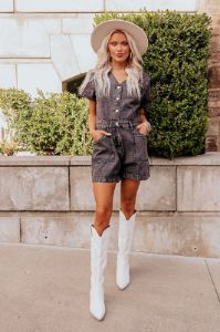 Manhattan Marvels Denim Romper in Vintage Black sold by Impressions
