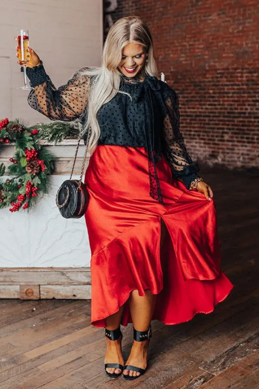 The Roxleigh Satin Midi Skirt In Red Curves sold by Impressions