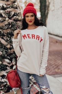 Very Merry Graphic Sweatshirt in Stone sold by Impressions