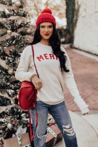 Very Merry Graphic Sweatshirt in Stone sold by Impressions