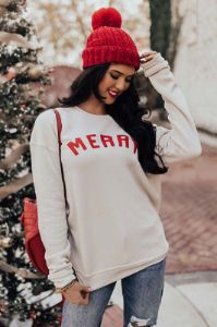 Very Merry Graphic Sweatshirt in Stone sold by Impressions