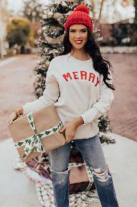 Very Merry Graphic Sweatshirt in Stone sold by Impressions
