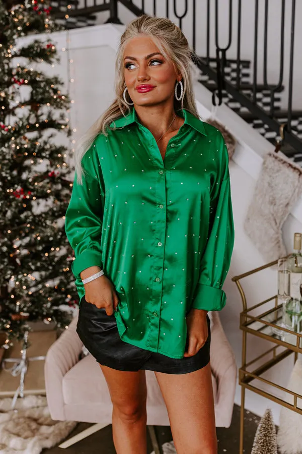 Milan Muse Rhinestone Satin Top In Kelly Green sold by Impressions