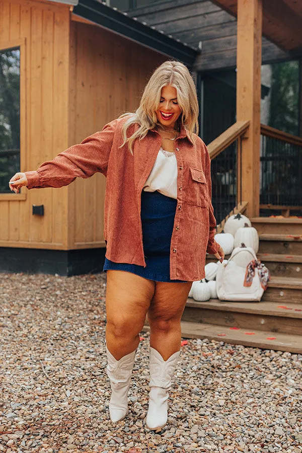 On My Mind Corduroy Button Up In Rust Curves sold by Impressions