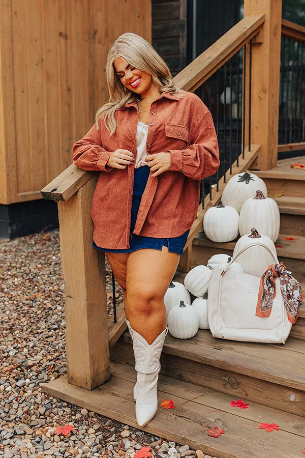 On My Mind Corduroy Button Up In Rust Curves sold by Impressions product image thumbnail 3