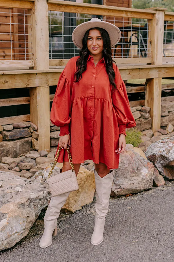 Cafe Patio Button Down Mini Dress in Dark Rust sold by Impressions product image thumbnail 4