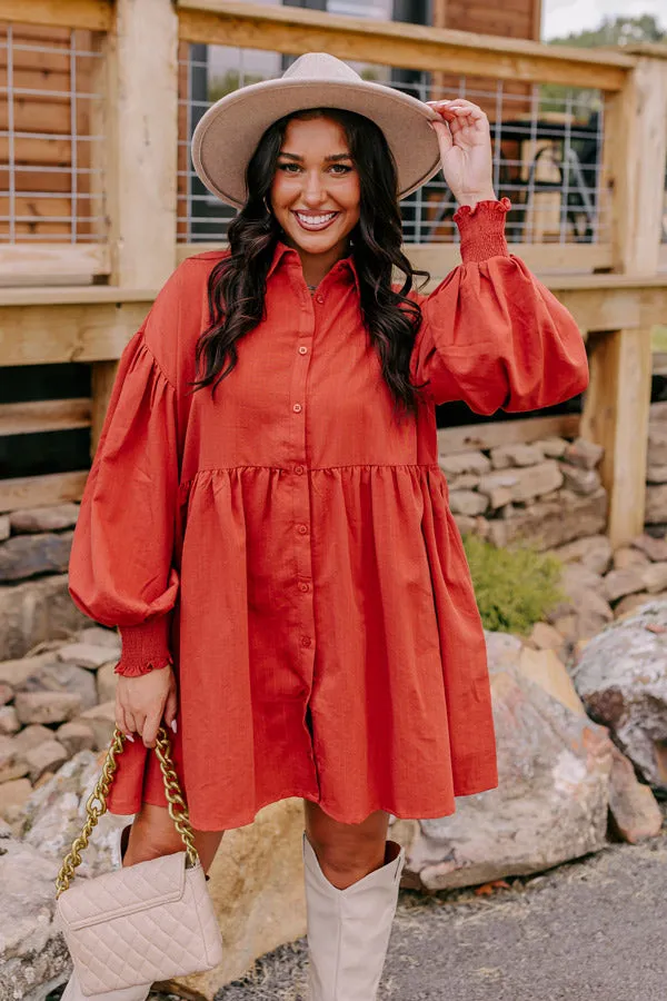 Cafe Patio Button Down Mini Dress in Dark Rust sold by Impressions product image thumbnail 3