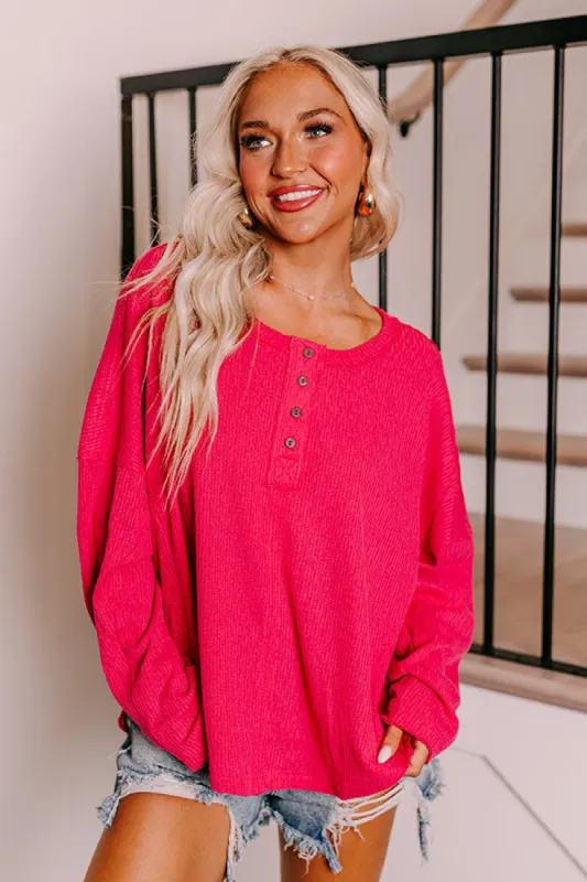 Breezy Times Oversized Henley Top In Hot Pink sold by Impressions