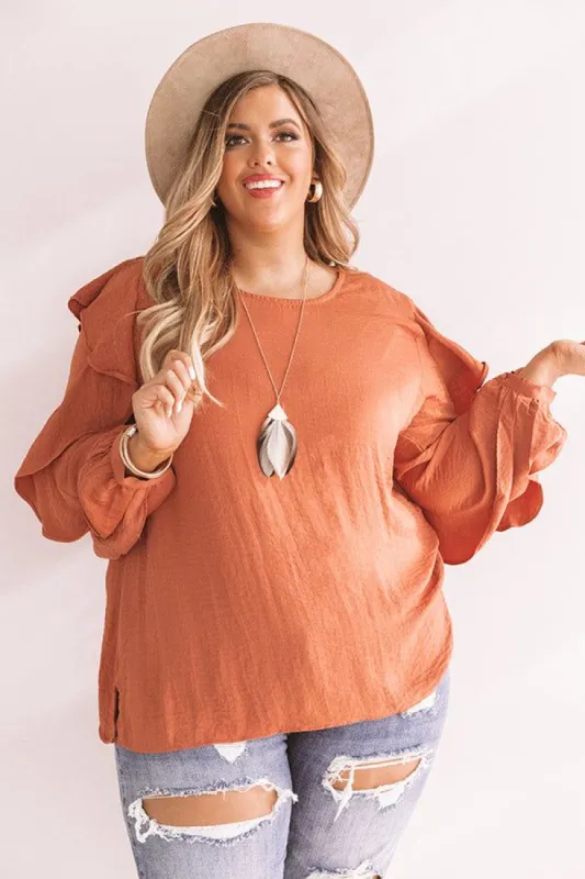 Better With Merlot Ruffle Shift Top in Light Rust Curves sold by Impressions