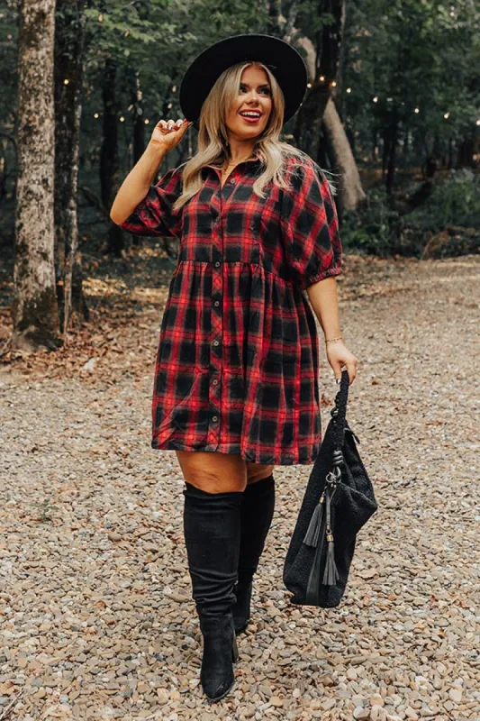 Never Pretend Plaid Dress In Red Curves sold by Impressions