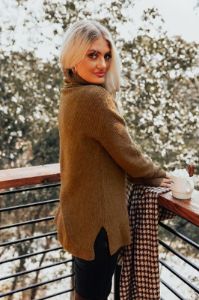 Around The Campfire Shift Top In Brown sold by Impressions