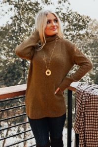 Around The Campfire Shift Top In Brown sold by Impressions
