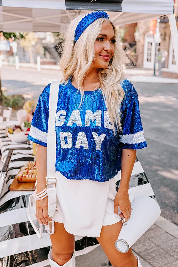 Game Day Sequin Crop Top In Royal Blue sold by Impressions product image thumbnail 5