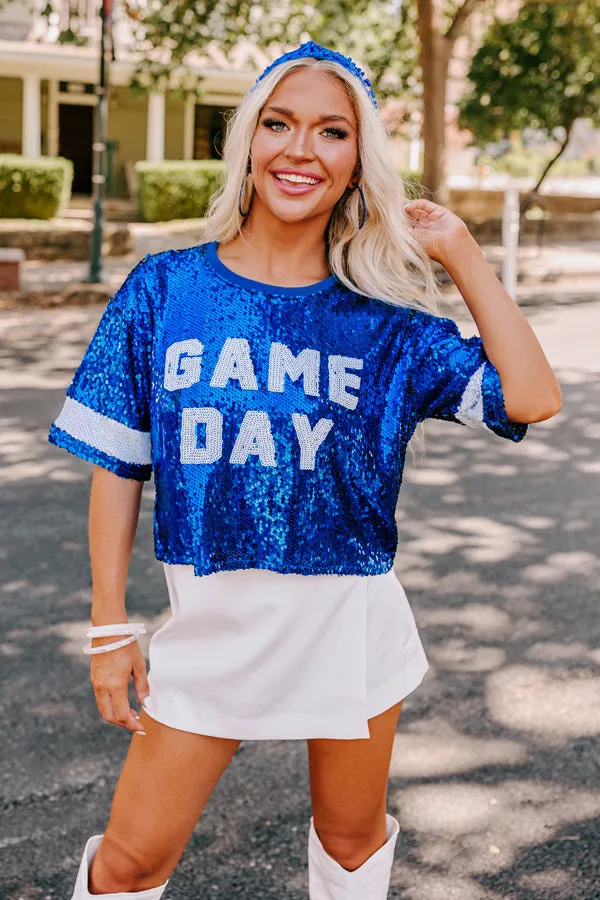 Game Day Sequin Crop Top In Royal Blue sold by Impressions product image thumbnail 2