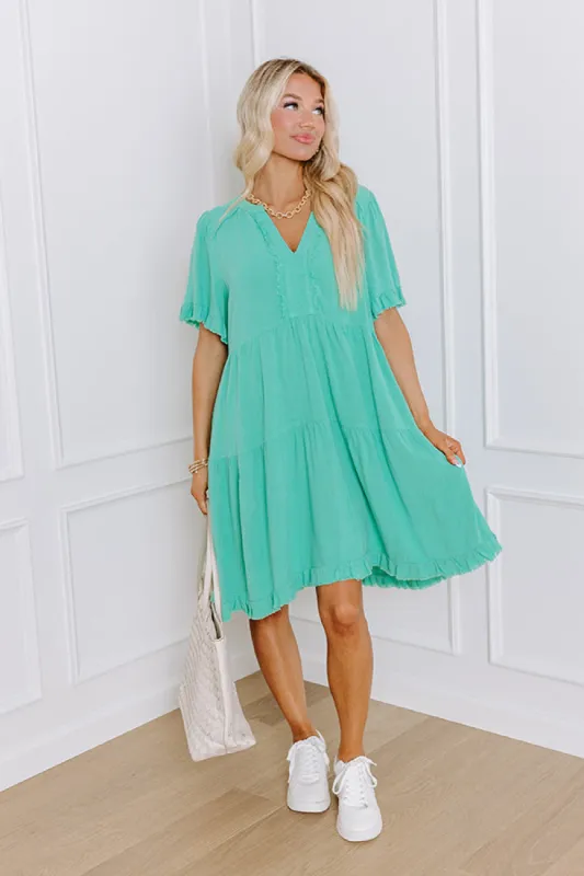 Simple Life Linen-Blend Mini Dress in Sea Glass sold by Impressions
