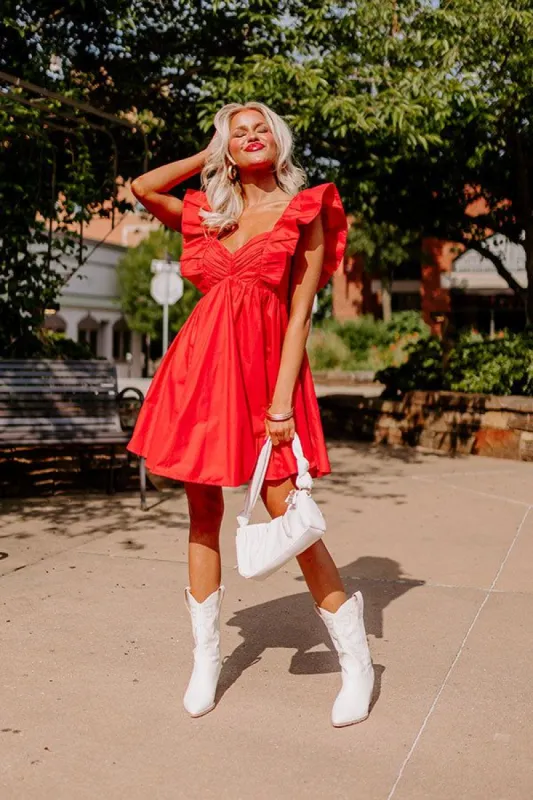 Cityscape Splendor Babydoll Dress in Red sold by Impressions