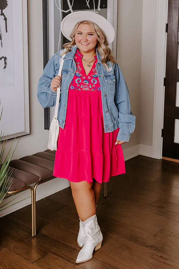 Hidden Bungalow Embroidered Dress In Hot Pink Curves sold by Impressions product image thumbnail 5