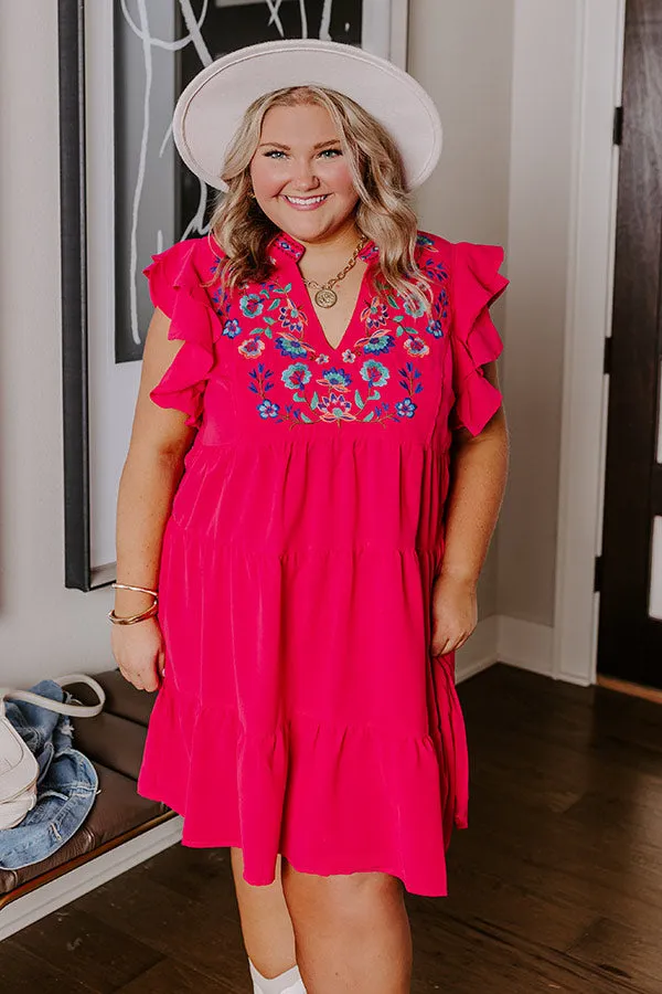 Hidden Bungalow Embroidered Dress In Hot Pink Curves sold by Impressions product image thumbnail 2