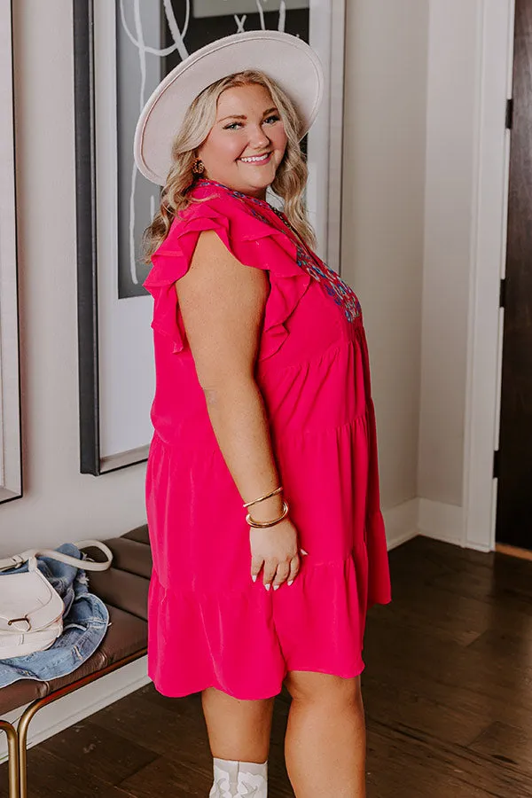Hidden Bungalow Embroidered Dress In Hot Pink Curves sold by Impressions product image thumbnail 3