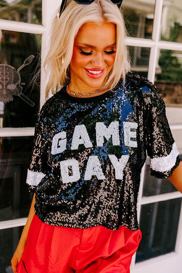 Game Day Sequin Crop Top In Black sold by Impressions product image thumbnail 4