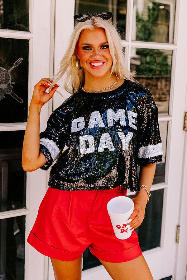 Game Day Sequin Crop Top In Black sold by Impressions product image thumbnail 2