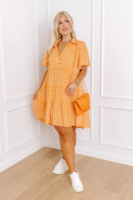 Picnic Ready Gingham Mini Dress in Orange Curves sold by Impressions