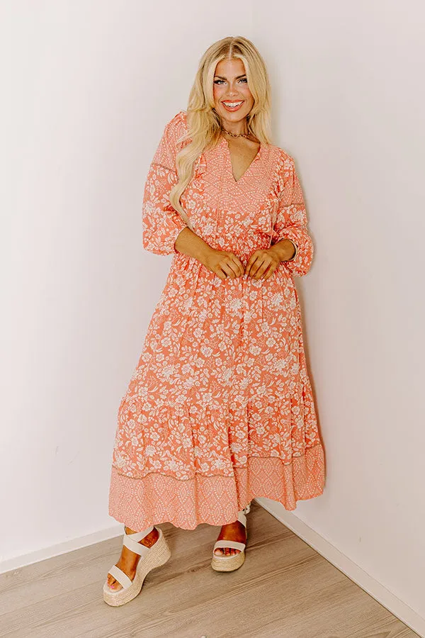 Farmers Market Meetup Floral Midi in Peach Curves sold by Impressions