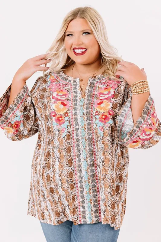 Flaunt It Embroidered Shift Top In Brown Curves sold by Impressions