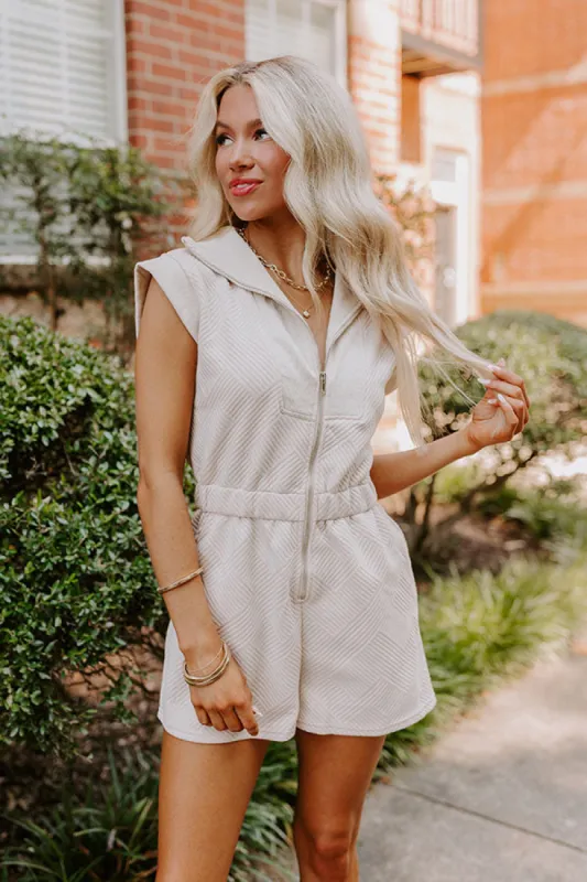 Coffee Run Cutie Romper in Oatmeal sold by Impressions