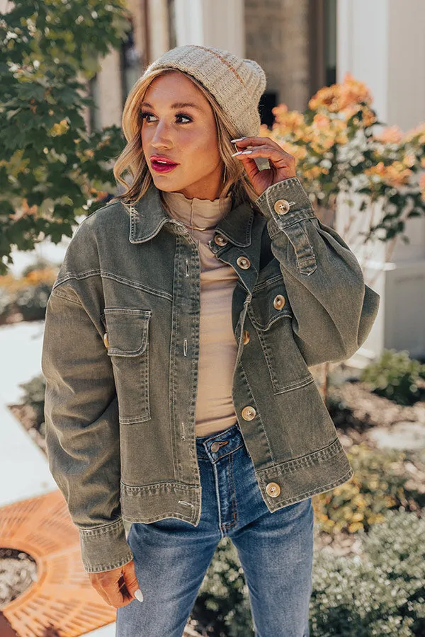 Fact Or Fiction Denim Jacket In Olive sold by Impressions product image thumbnail 2