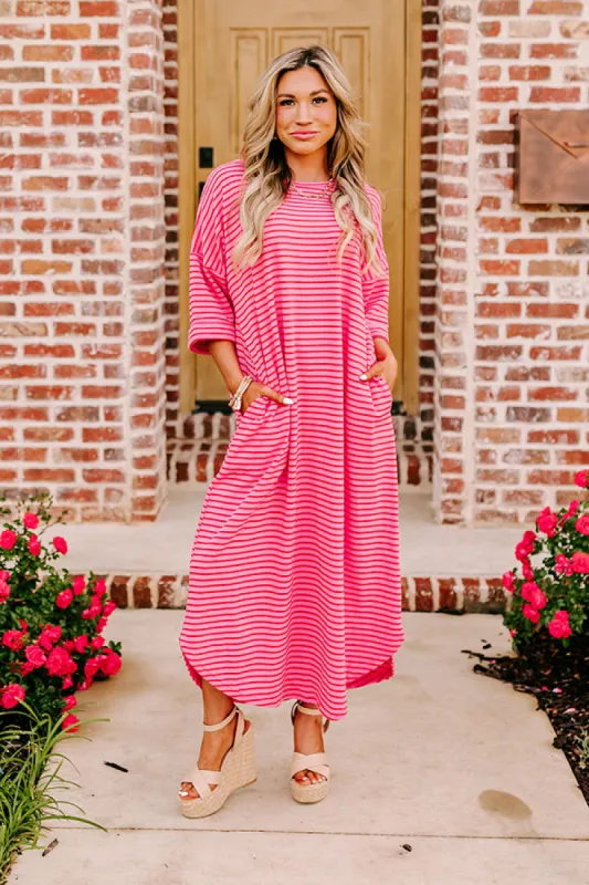 Beach Day Terry Cloth Stripe Maxi in Pink sold by Impressions