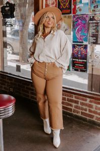 The McKenzie High Waist Jean In Camel Curves sold by Impressions