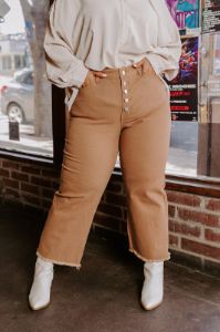 The McKenzie High Waist Jean In Camel Curves sold by Impressions