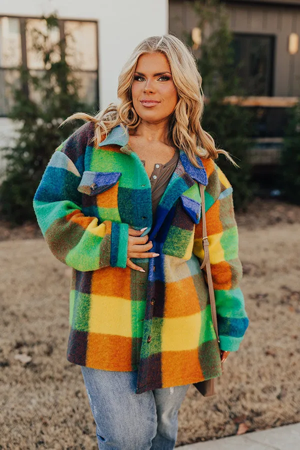 Apple Cider Delight Plaid Jacket In Blue Curves sold by Impressions