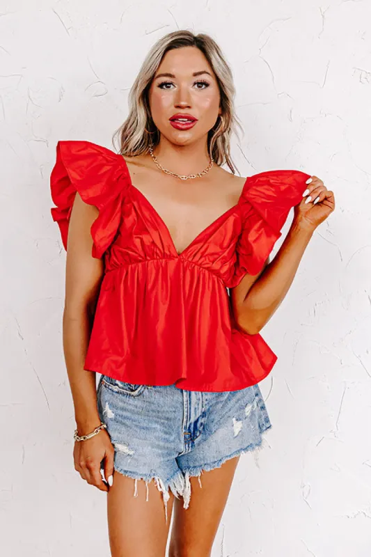 Stay Here Awhile Peplum Top In Red sold by Impressions