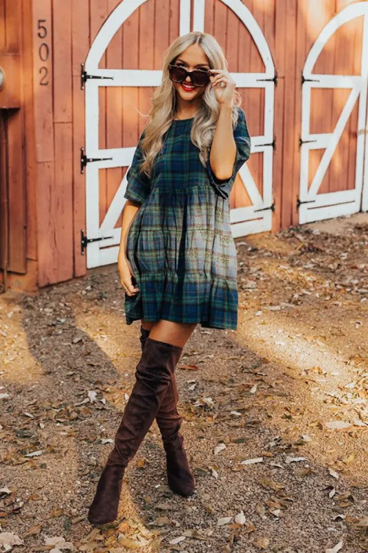 Kind Conversation Plaid Tunic Dress In Green sold by Impressions