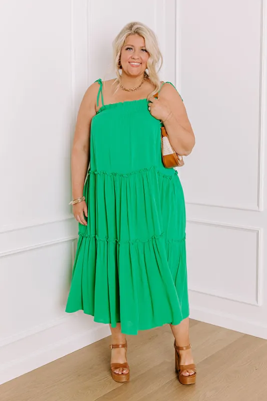 Poolside Dip Midi In Kelly Green Curves sold by Impressions