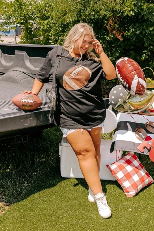 Kickoff Cutie Embroidered Oversized Tee in Black Curves sold by Impressions