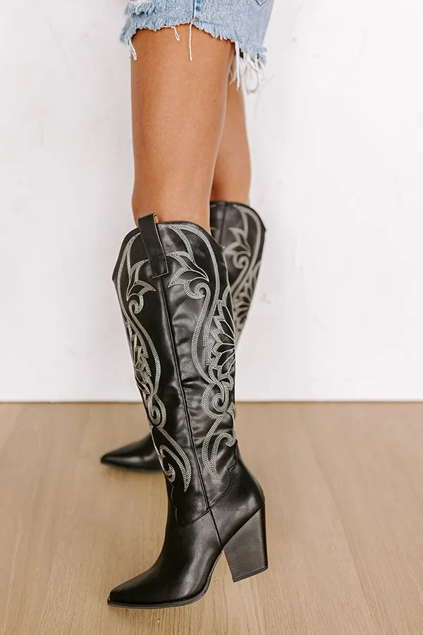 The Astrid Faux Leather Knee High Cowboy Boot in Black sold by Impressions product image thumbnail 2