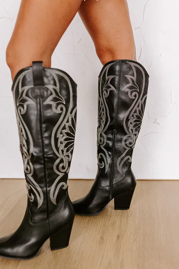 The Astrid Faux Leather Knee High Cowboy Boot in Black sold by Impressions product image thumbnail 3