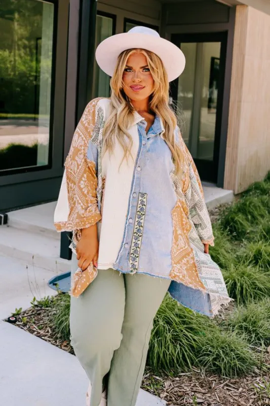 Stellar Style Color Block Top in Light Wash Curves sold by Impressions