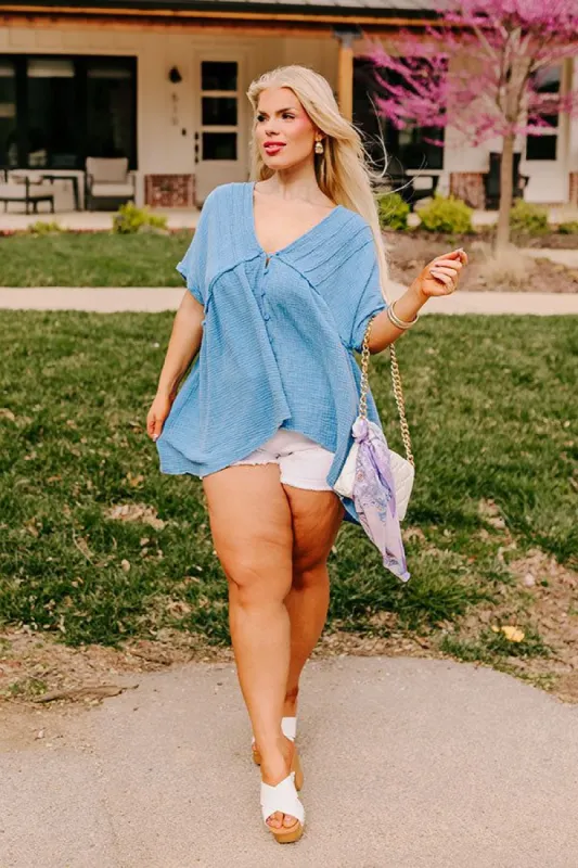 Brunch Voyage Babydoll Top in Ocean Blue Curves sold by Impressions