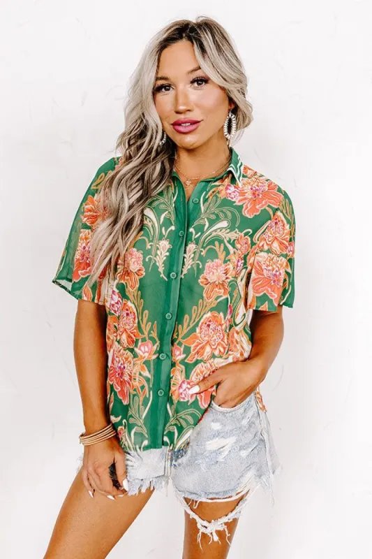 Coastal Call Button Up in Green sold by Impressions