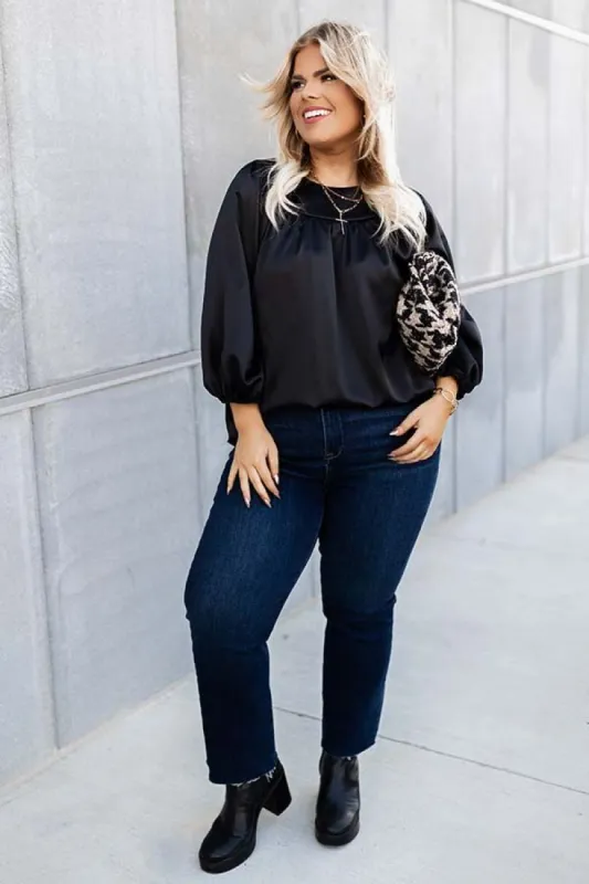 Romantic Tone Satin Shift Top In Black Curves sold by Impressions