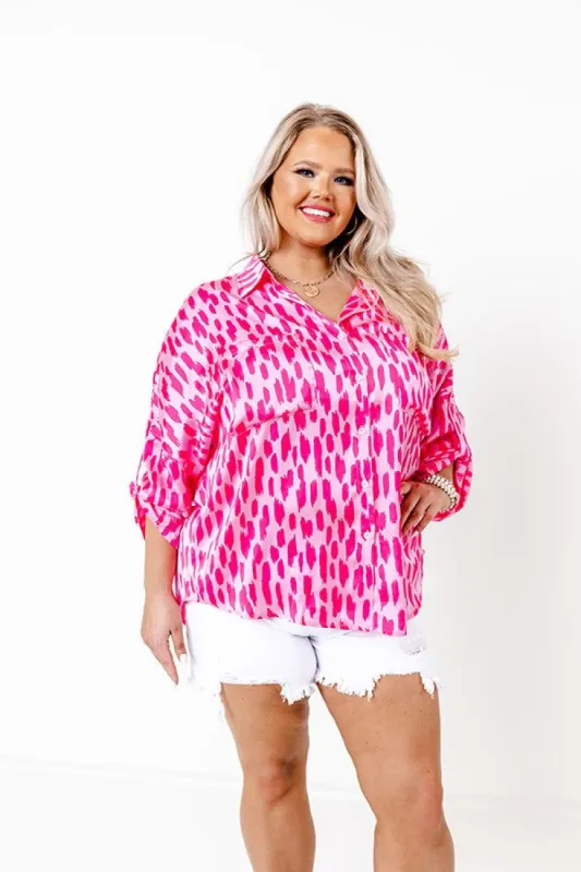 Sweetest Gesture Button Up In Pink Curves sold by Impressions