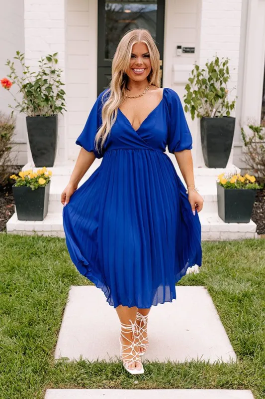 Recent Romance Pleated Midi In Royal Blue Curves sold by Impressions