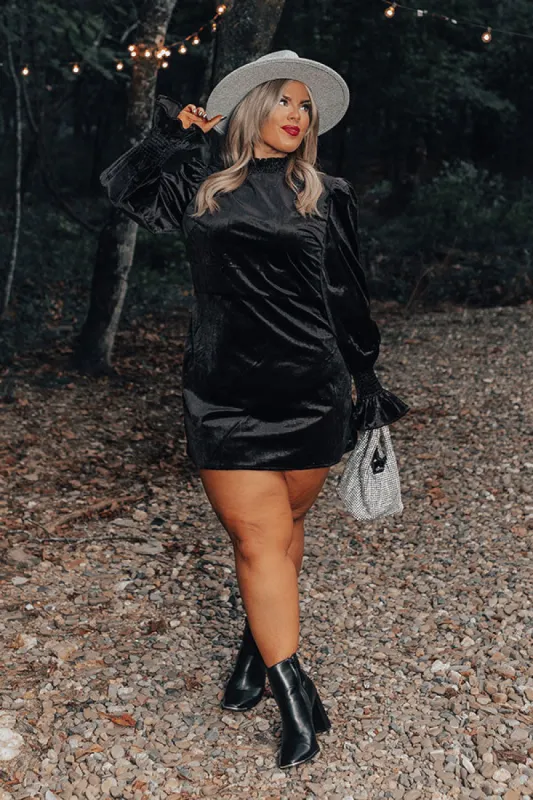 Fashionably Late Velvet Mini Dress In Black Curves sold by Impressions